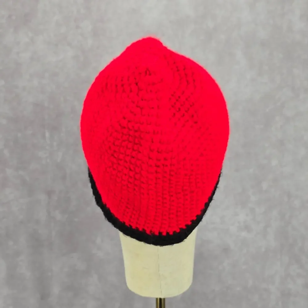 Red Black Crochet Knit‎ Bucket Cap Hat Fun Vintage Y2K Funky Beanie